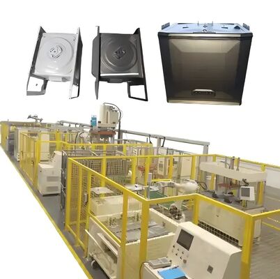 The production line for polishing and forming the inner cavity of ovens/microwaves and for welding is highly automated and operates at high speed.