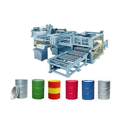 50-gallon automatic steel drum welding machine production line. It also adopts an automatic stacking robotic arm for automated operation, and the factory directly sells the products.
